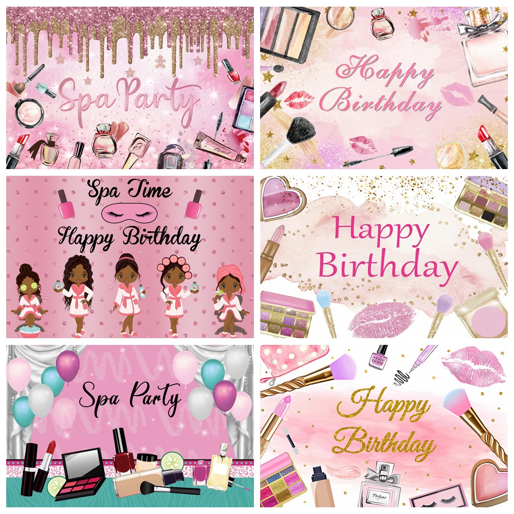Beauty Makeup Girl Photo - Spa Party Themed Backdrop Photography Pink