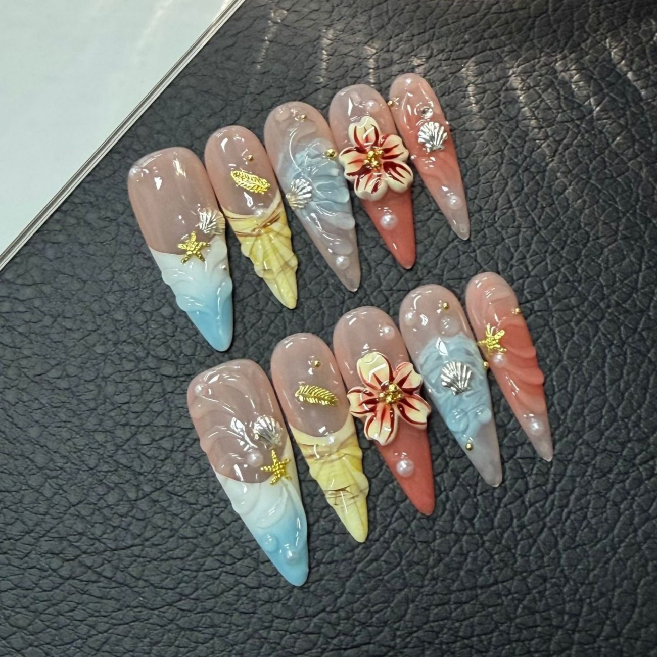 Contour Palette Stick - 10Pcs/set Long Almond Hand-painted 3D Flower