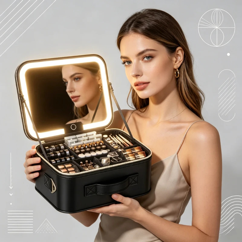 Beauty Makeup Box Set - High-End Illuminated Makeup Case with Mirror