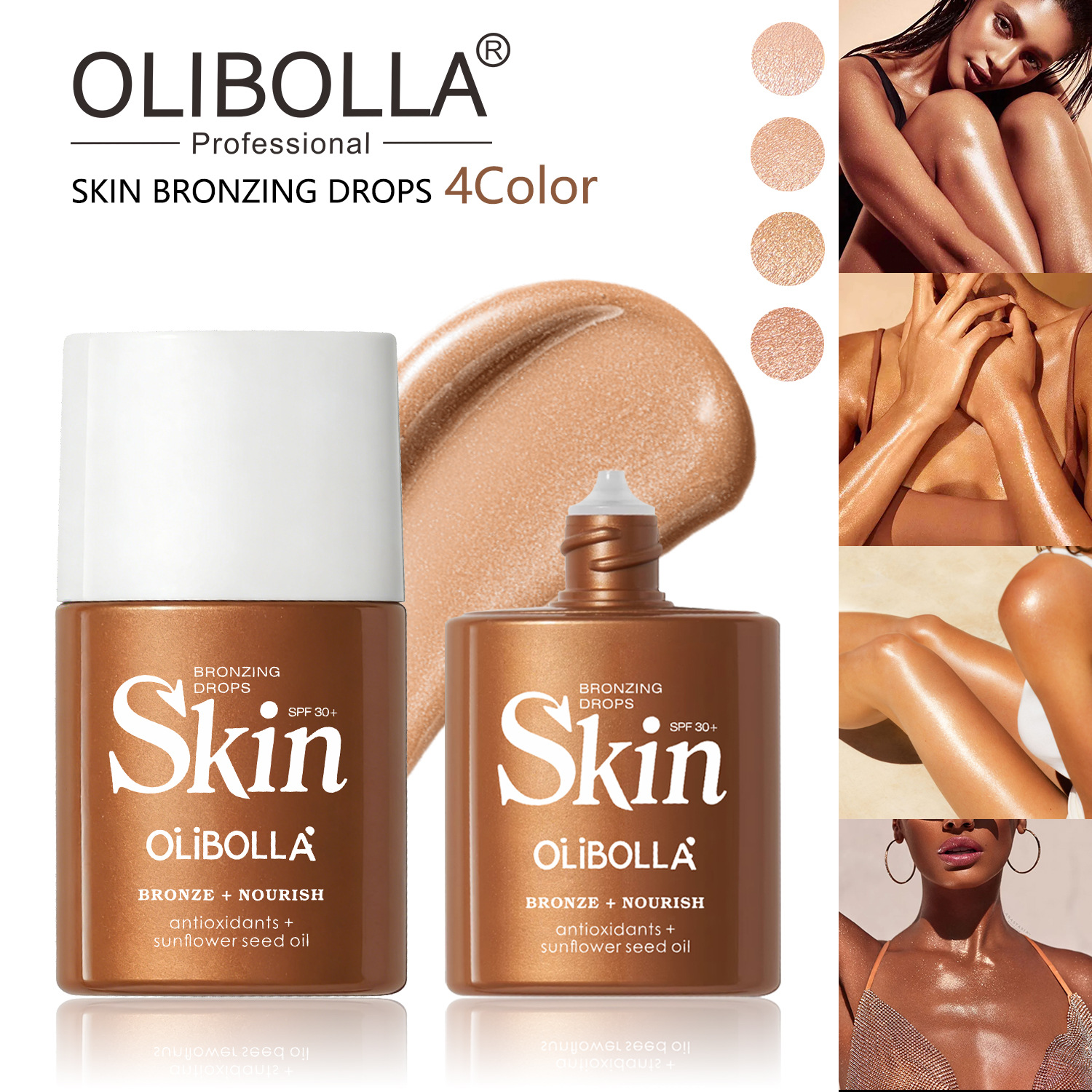 Body Shimmer Lotion - OLIBOLLA 4-Color Bronze Body Highlighter –