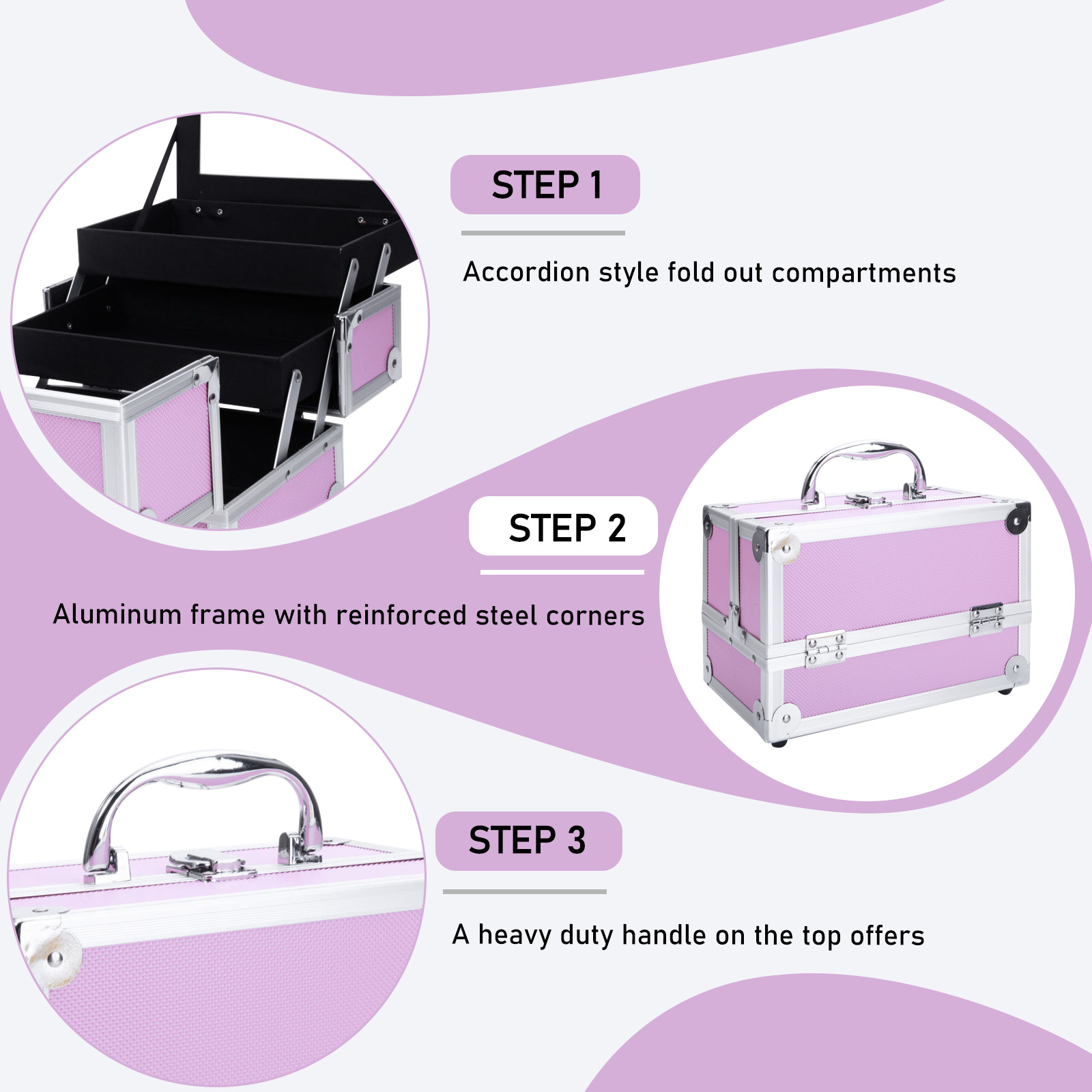 Pink Aluminum Alloy Makeup Cas – Beauty Makeup Box Set Bewertung und Preis