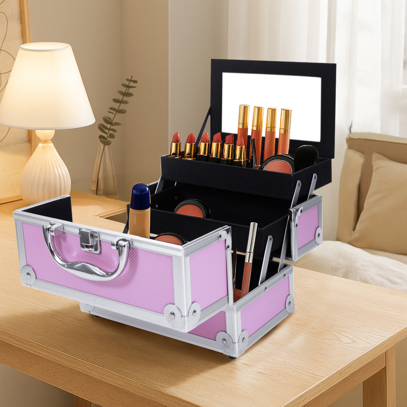 Pink Aluminum Alloy Makeup Cas – Beauty Makeup Box Set Bewertung und Preis